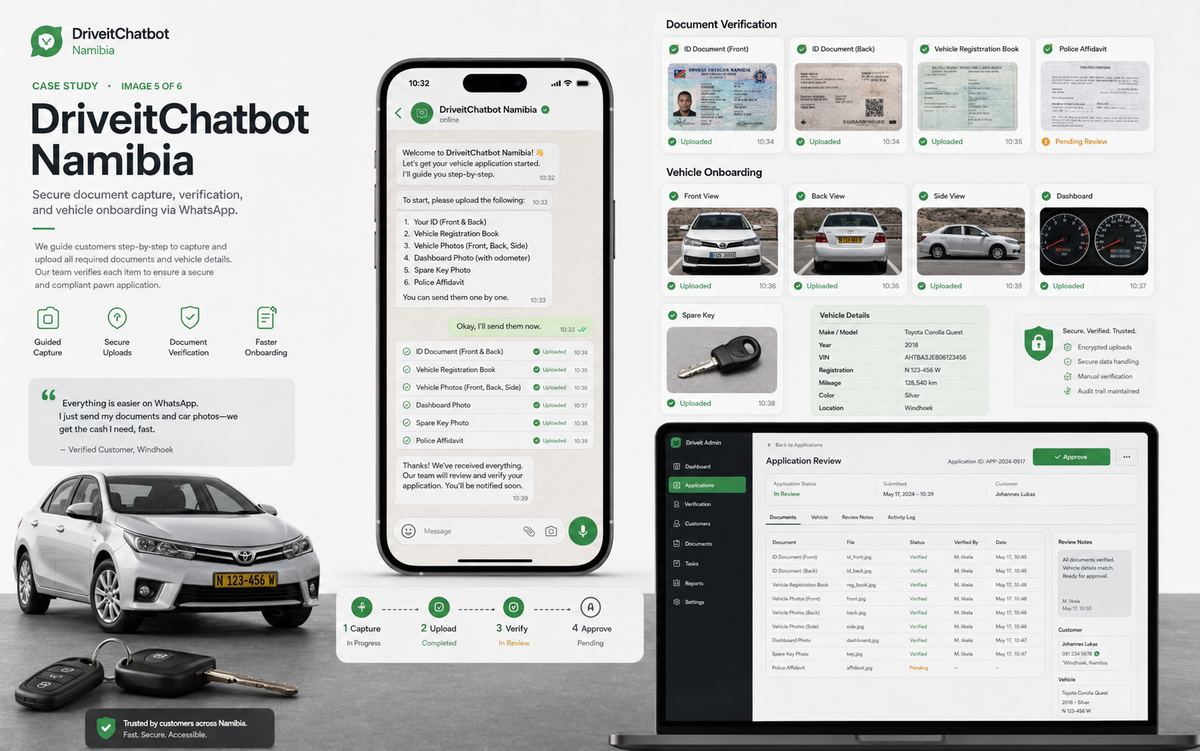 DriveIt Namibia Pawn Shop Chatbot & Client Onboarding Web App — view 5