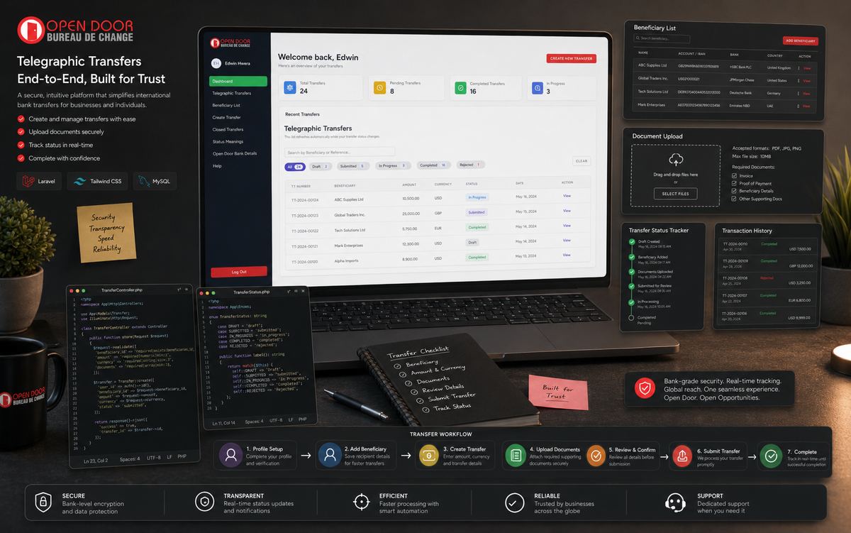 Open Door Telegraphic Transfer Management Web App — view 2