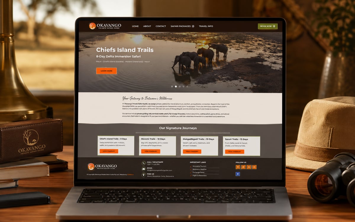 Okavango Private Safari Guide — Website Design — view 4